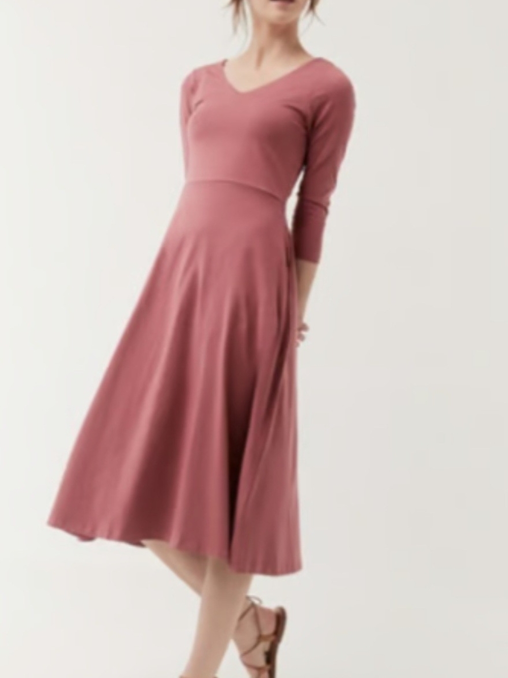 PACT Rose Mauve Organic Cotton Fit & Flare Midi Dress Med Sustainable Preppy